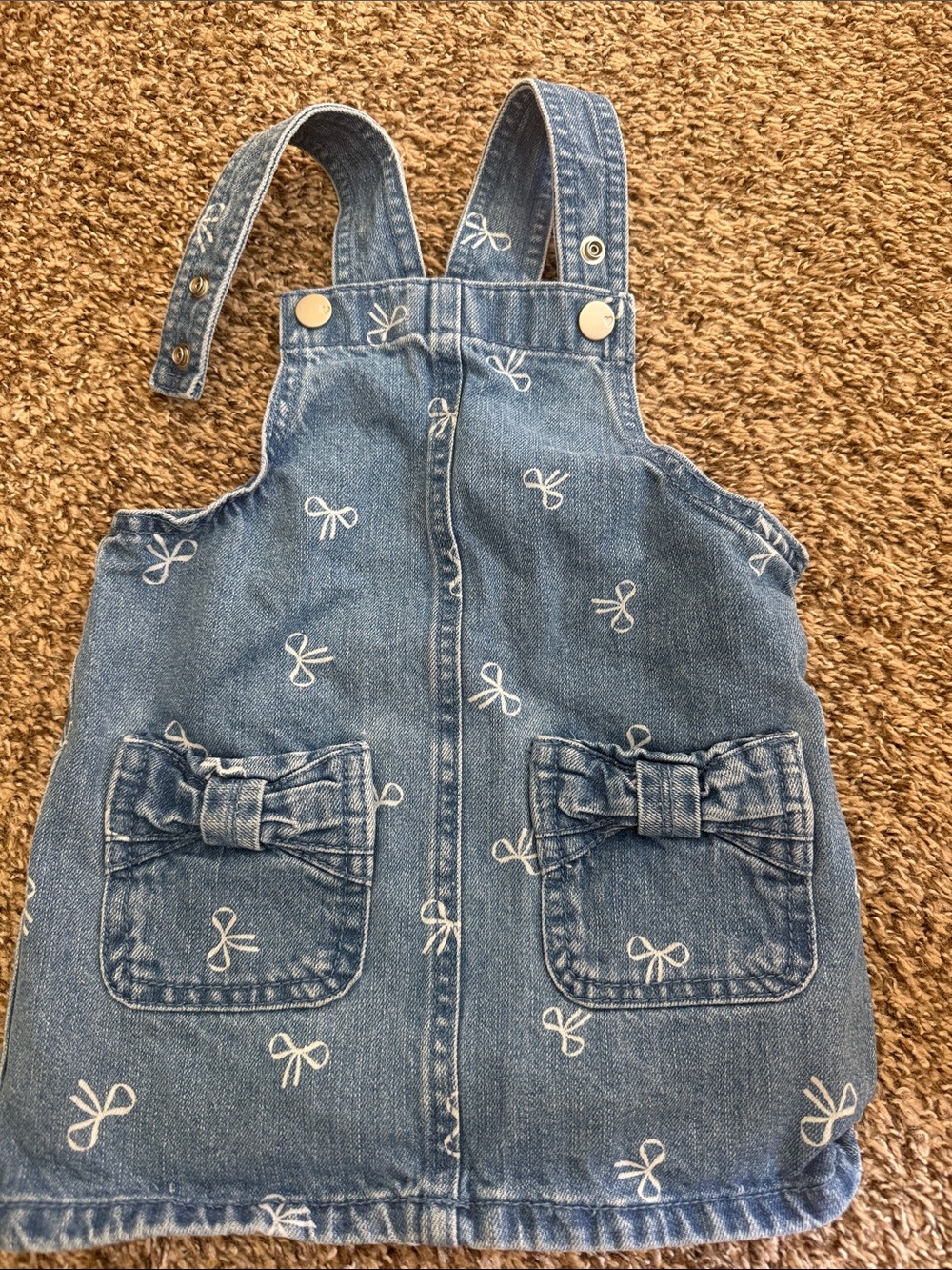 The Children's Place Denim Overall Dress with White Bow Accents - Blue